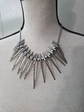 brutalist spikey industrial necklace silver tone edgy bold 16in